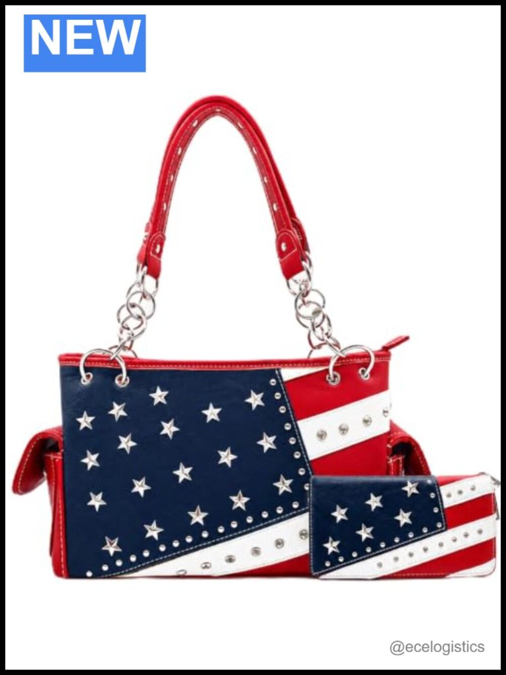 Patriotic American Flag Purse and Wallet Set Faux Leather Shoulder Bag